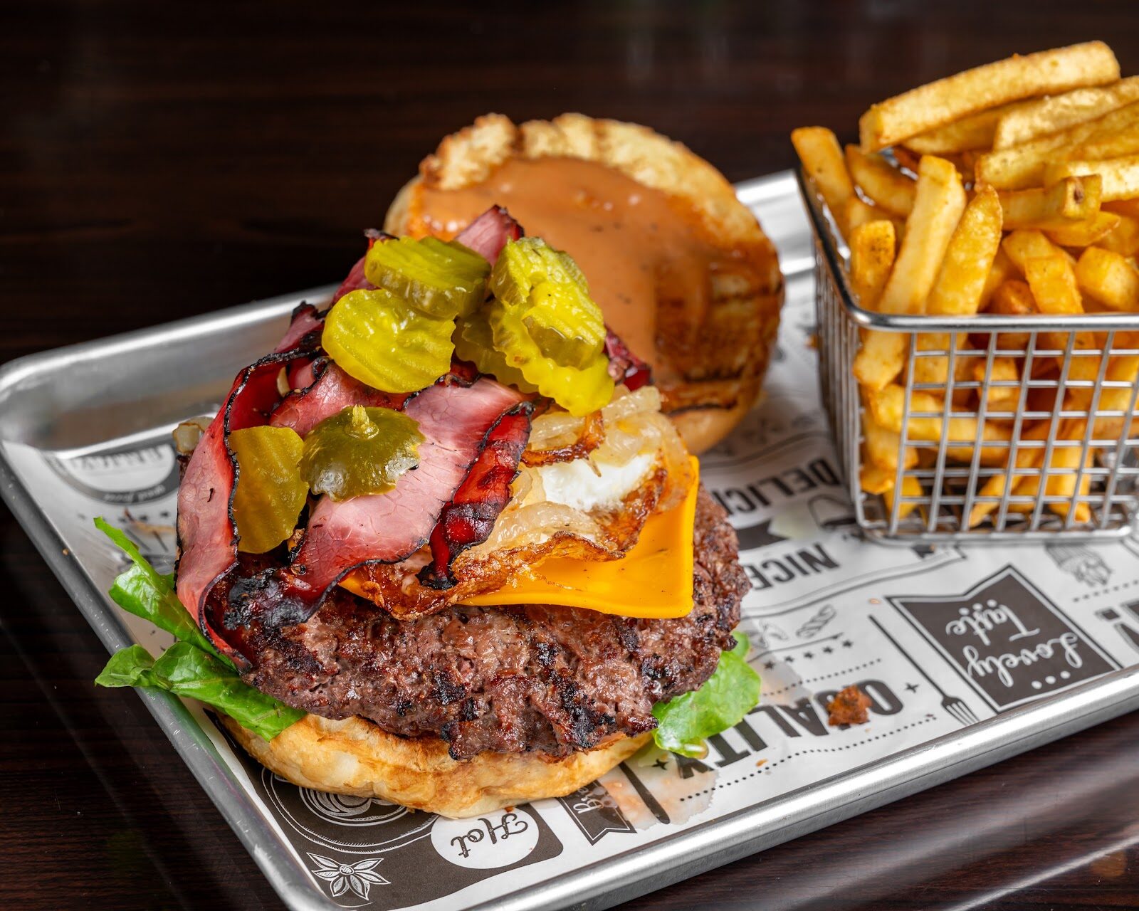 Pastrami burger with fries